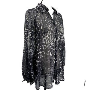 CAbi Sz S Sheer Long Sleeve Button Up Blouse Oversize Shirt Romantic Goth Black